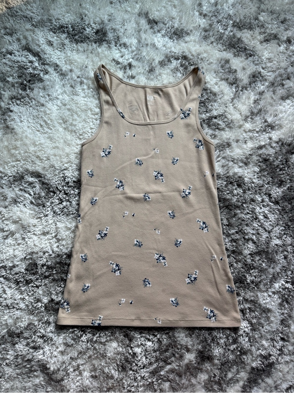 GAP Women's Large Beige Ribbed Floral Print Tank Top